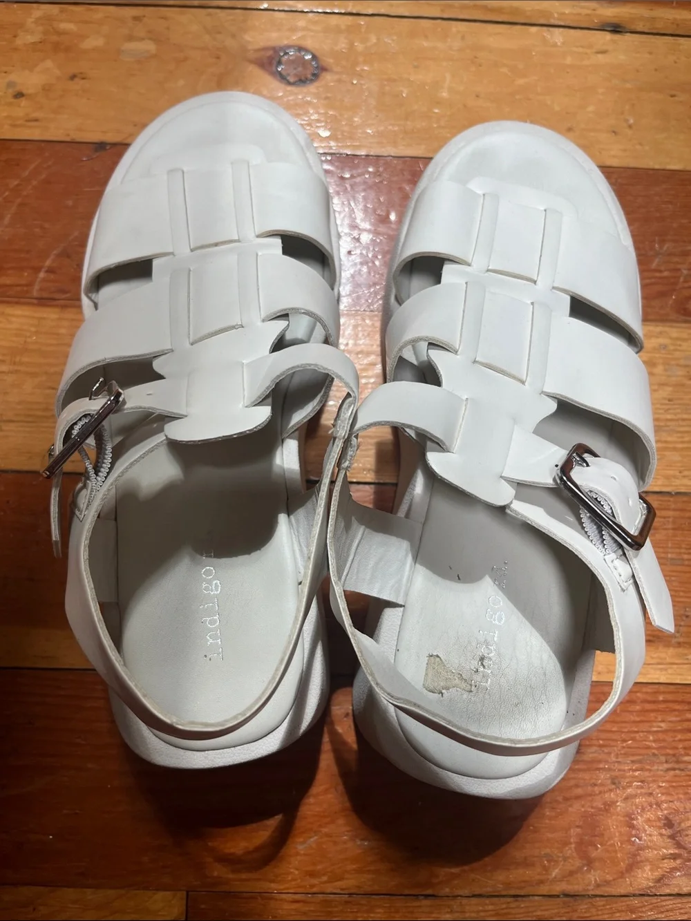 Indigo White Platform Sandals with Buckle